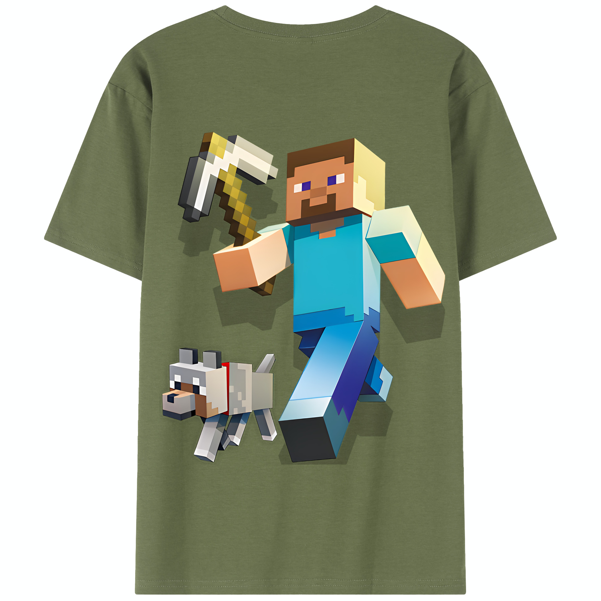 （画像用） マインクラフト ブロックの世界 Minecraft MC Block world 綿100％半袖Tシャツ（背面プリント）